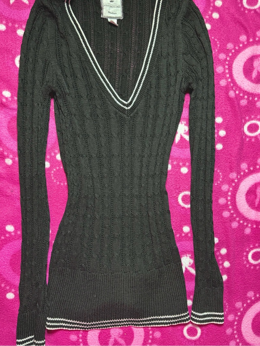 Poof Excellence Black Deep V Neck Lightweight Sweater Medium